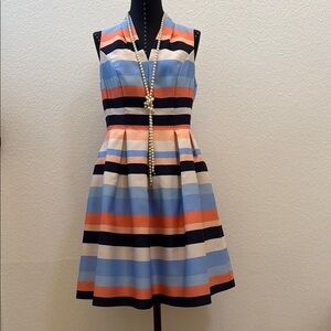 Vince Camuto Blue and Orange Pleated Fit and Flare Mini Dress